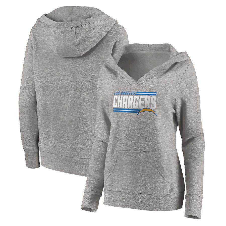 Women Los Angeles Chargers Fanatics Branded Heathered Gray On Side Stripe V-Neck Pullover Hoodie->women nfl jersey->Women Jersey